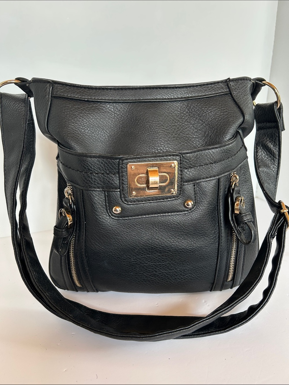 Fiorelli Black Leather Crossbody Bag with Gold Hardware
